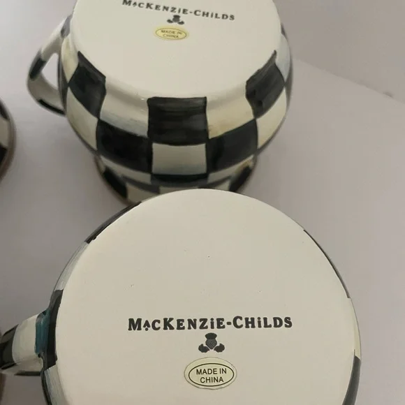 Mackenzie-Childs Courtly Check Coffee Mugs or Teacups Black & White Set of 4 - Picture 4 of 5